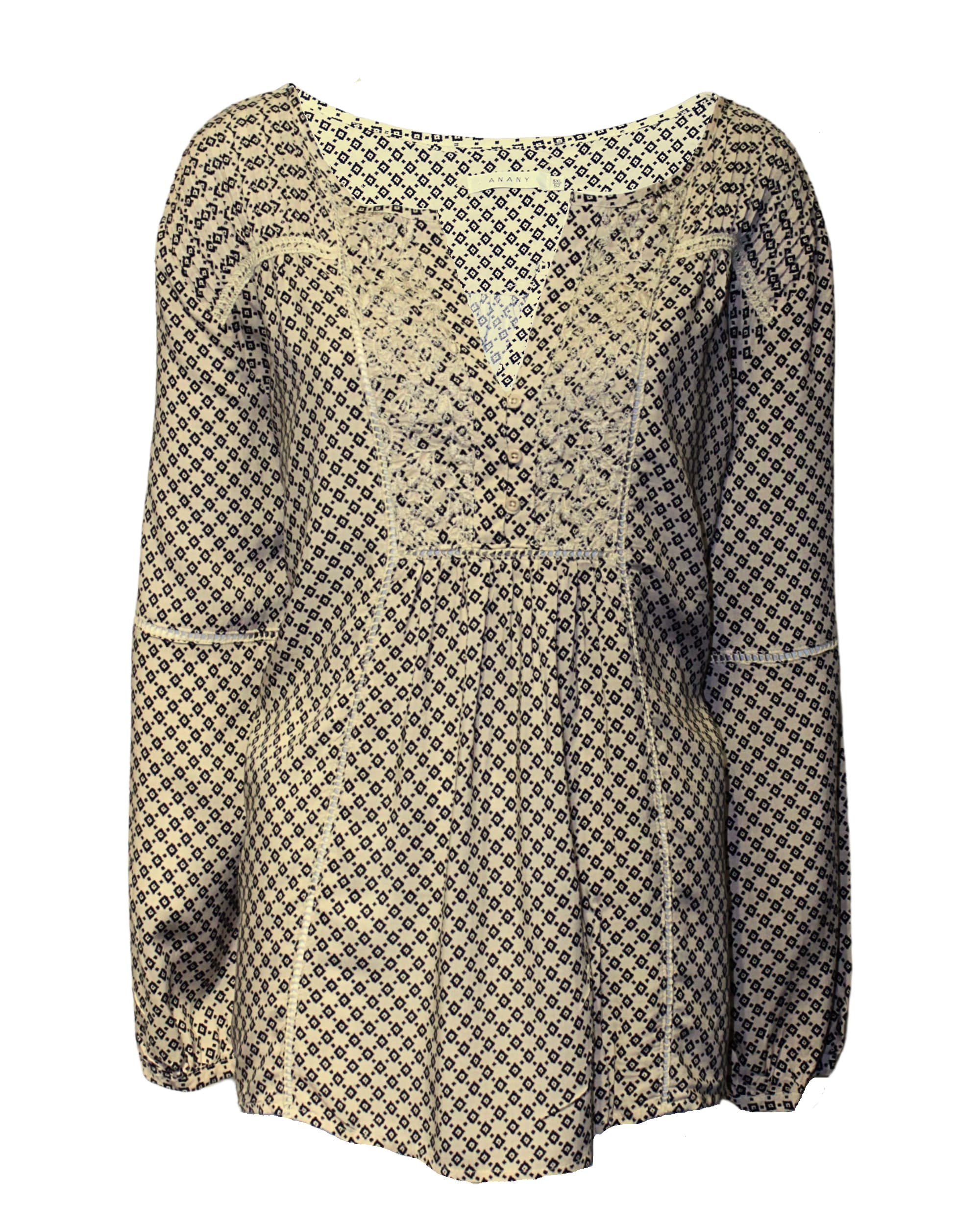Blusa mujer viscosa estampada bordados frontales, manga larga, escote pico, cómoda, fluida, moderna, talla 48, ideal oficina, casual, tendencia moda blanco/negro ✅Entrega 24/48h