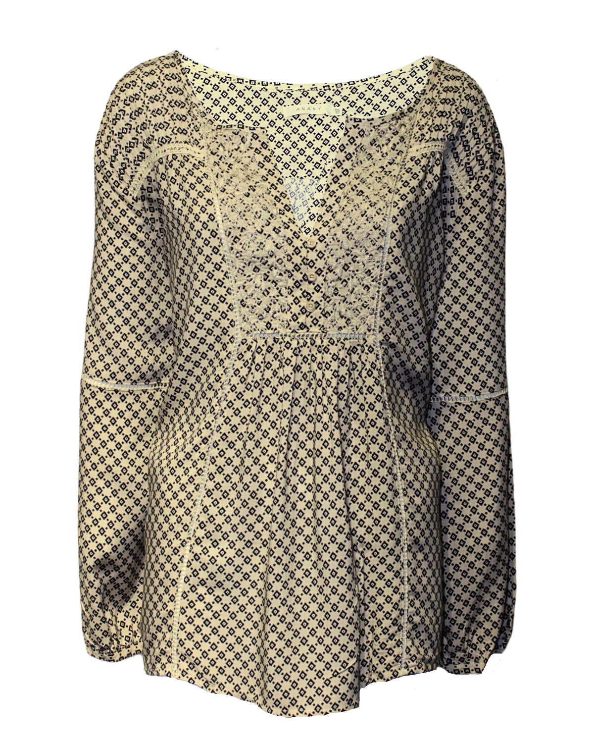 Blusa mujer viscosa estampada bordados frontales, manga larga, escote pico, cómoda, fluida, moderna, talla 48, ideal oficina, casual, tendencia moda blanco/negro ✅Entrega 24/48h