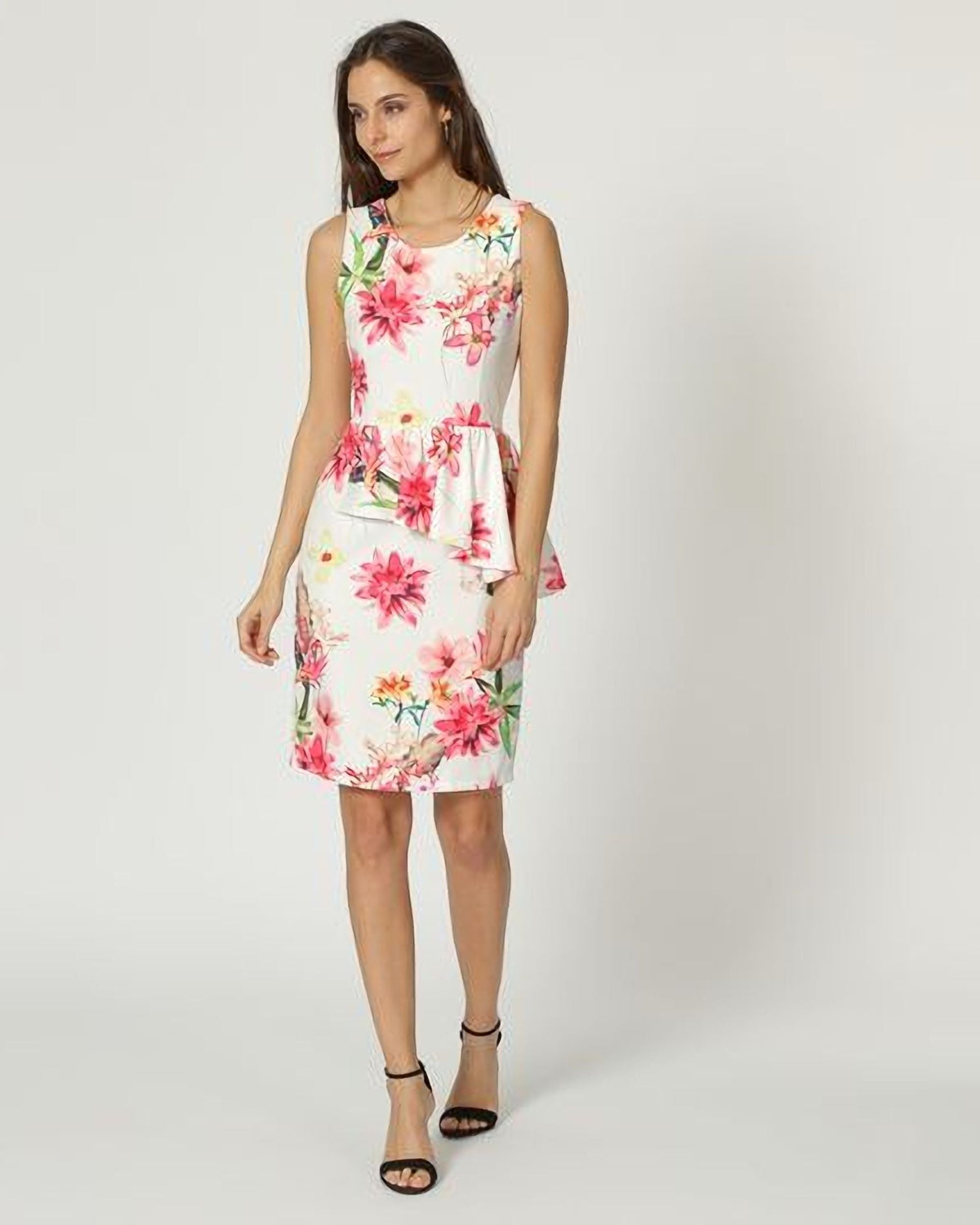 Vestido dress recto tirantes anchos floral Anany AN-040720 tejido textura elegante volante cremallera cuello redondo bajo abertura cómodo versátil color blanco talla 36 ✅Entrega 24/48h