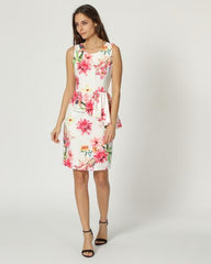 Vestido dress recto tirantes anchos floral Anany AN-040720 tejido textura elegante volante cremallera cuello redondo bajo abertura cómodo versátil color blanco talla 36 ✅Entrega 24/48h