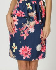 Falda femenina recta, fashion skirt, diseño estampado floral, volante cintura, cierre cremallera trasera, estilo casual elegante, azul, talla 36, versátil y cómoda, outfit ideal temporada primavera-verano. ✅Entrega 24/48h