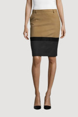 Falda lápiz mujer ejecutiva bicolor pencil skirt corte recto elegante tejido suave camel/negro talla 38, look versátil oficina, urbana, cómoda y sofisticada ✅Entrega 24/48h