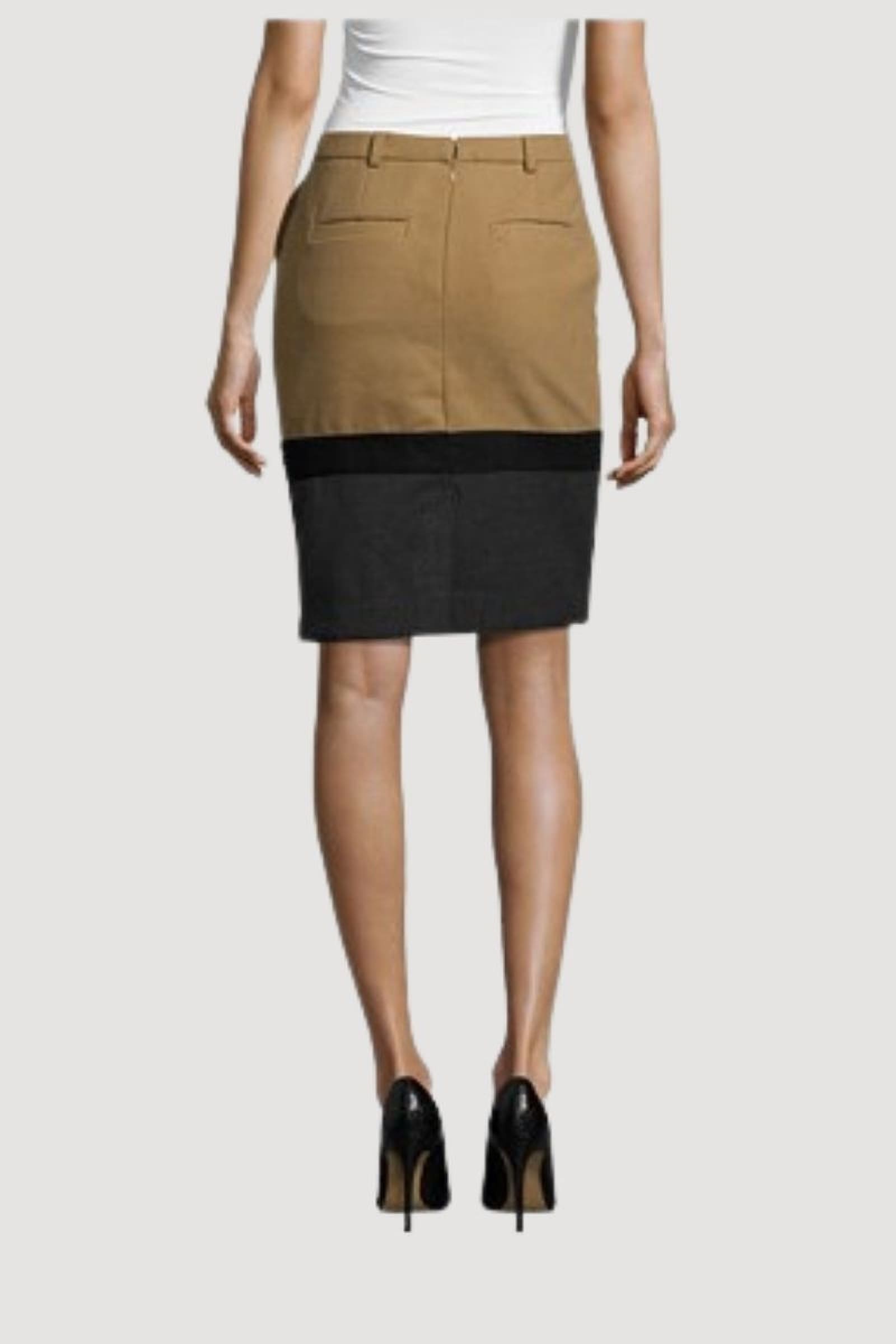Falda lápiz elegante, pencil skirt bicolor, diseño panel contraste, corte ajustado, textura suave, look oficina o fiesta, color beige/negro, talla 38, sofisticada y versátil, realza figura, ✅Entrega 24/48h
