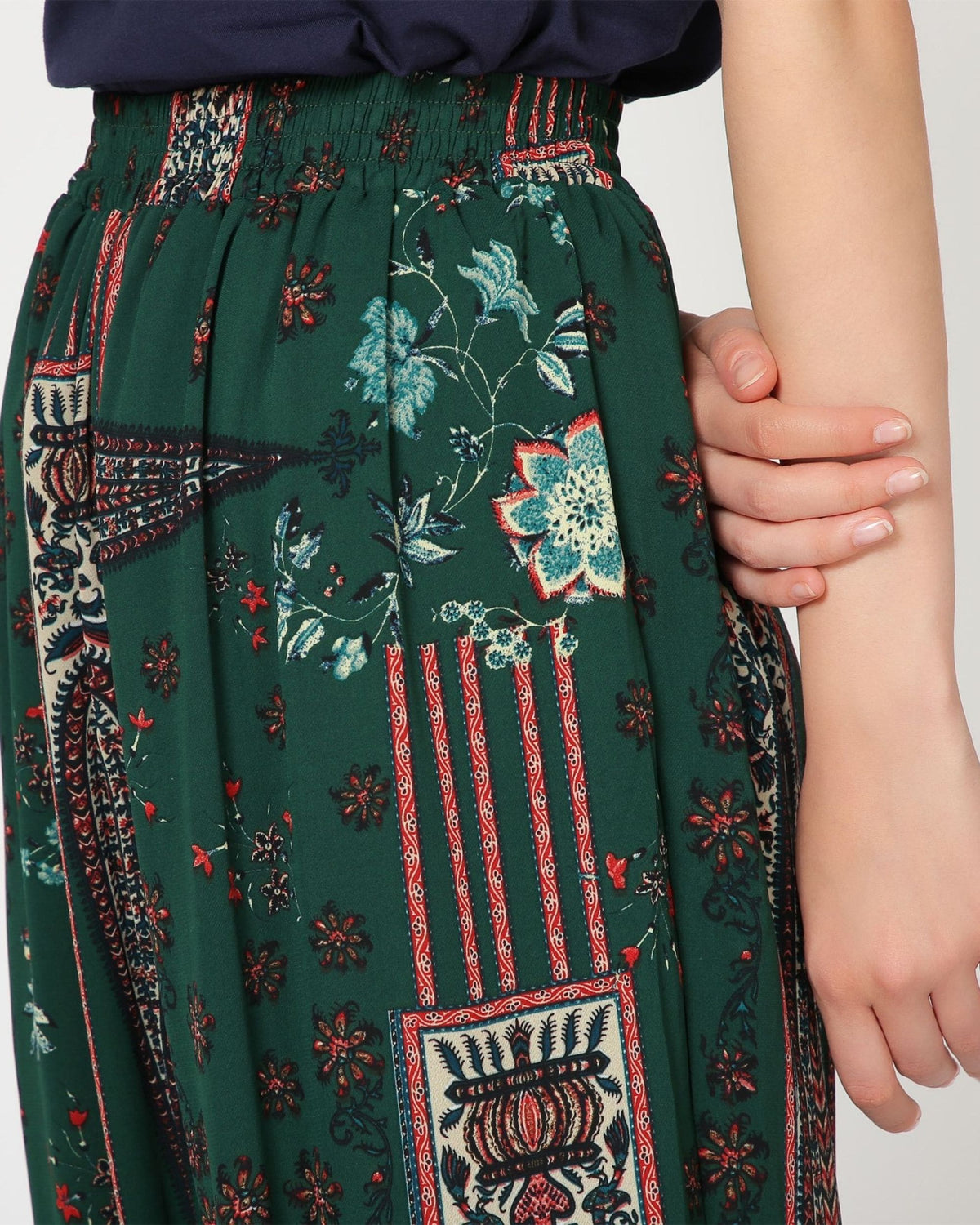 Pantalón mujer fluido floral fantasía Anany, estampado exclusivo, elástico, cintura alta, punto smock bajo, forro integrado, cómodo, estilo casual elegante, verde, talla 38, versátil ✅Entrega 24/48h