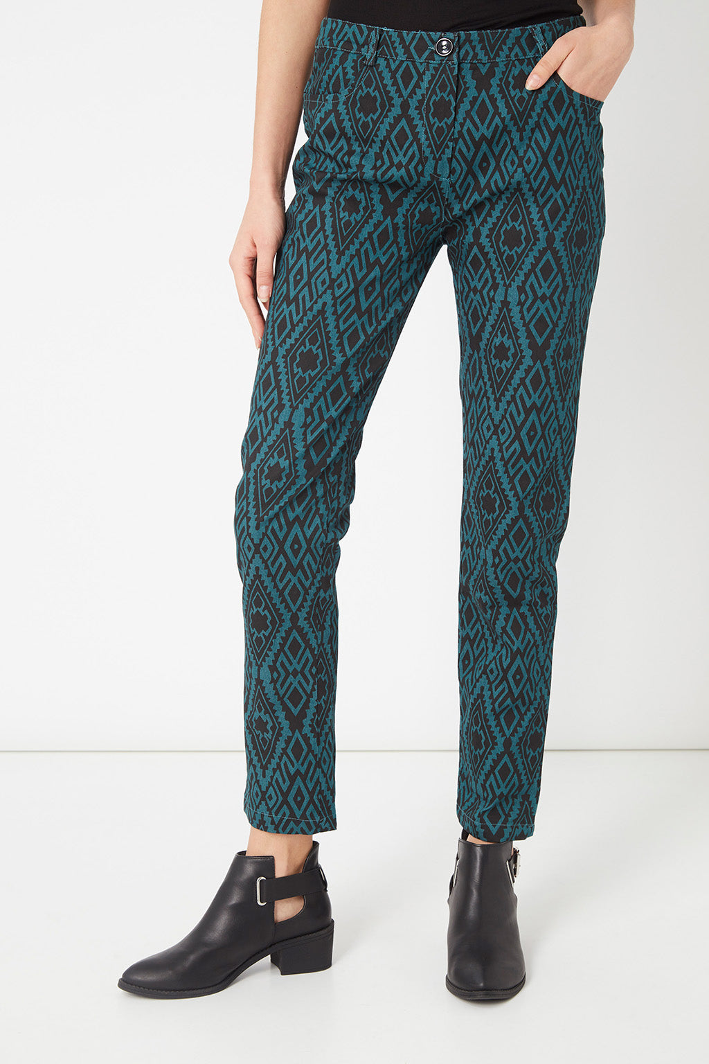 Pantalón slim fit mujer, pantalones estampados, corte ajustado, diseño geométrico moderno, tejido ligero, estilo urbano, elegante, color verde, talla 38, ideal fiesta oficina, tendencia ✅Entrega 24/48h