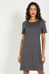 Vestido corto mujer, dress Anany AN-130134 manga corta, cuello redondo, bordado elegante, cierre cremallera trasera, cómodo, estilo casual elegante, color gris, talla 38 ✅Entrega 24/48h