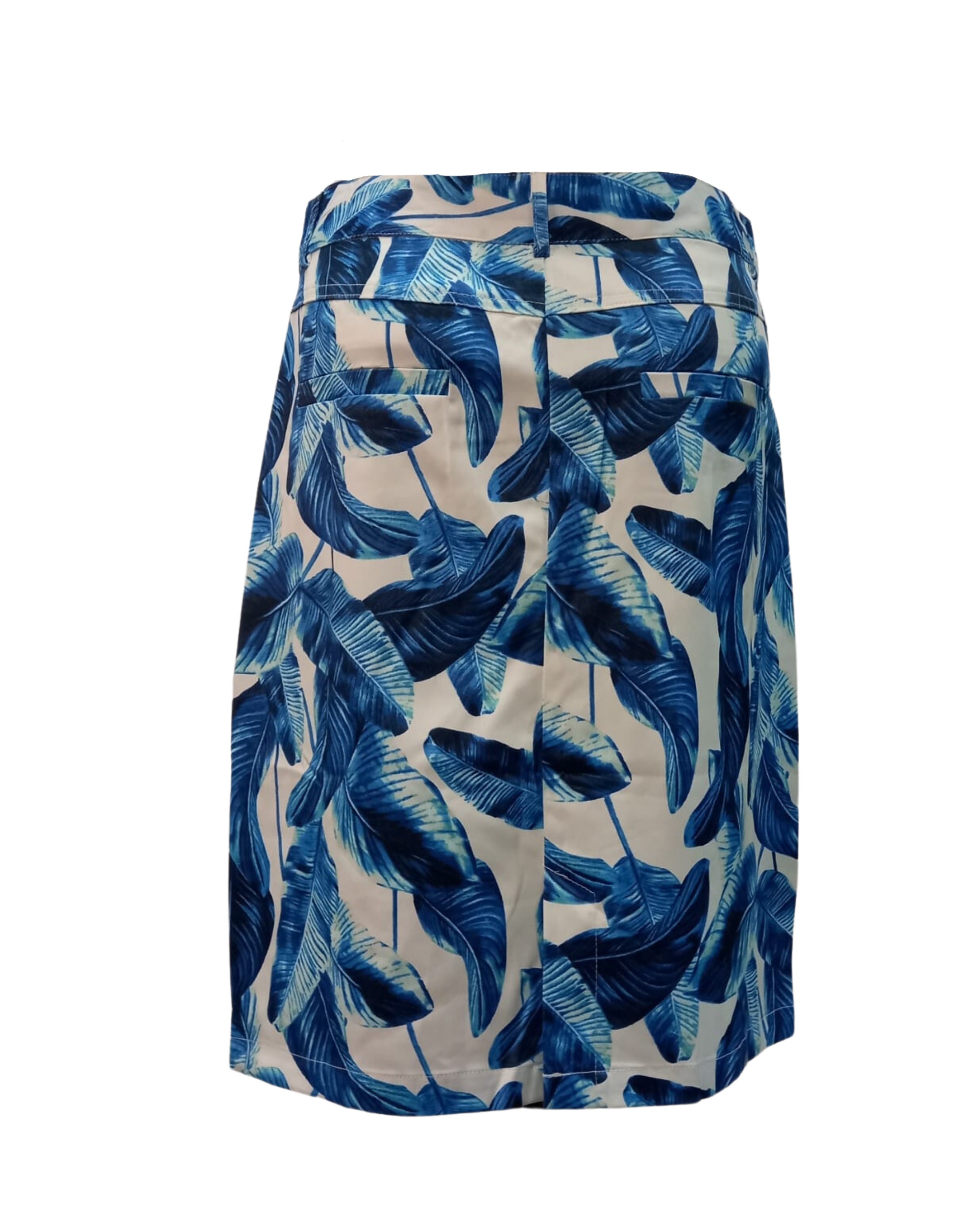 Falda lápiz, recta, pencil skirt, estampado hojas tropicales, talle alto, botón decorativo, fresca, ligera, azul, fondo claro, ideal oficina, evento, casual, talla 38, combina fácil, 38 colores disponibles, ✅Entrega 24/48h