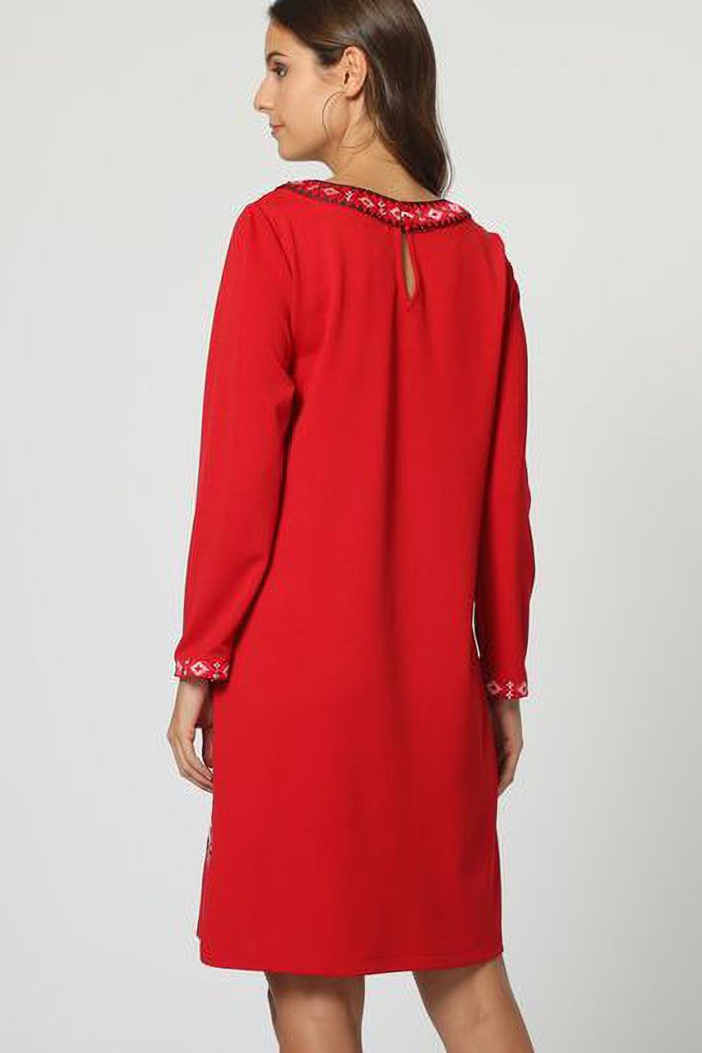 Vestido boho casual mujer bordado estilo étnico, dress manga larga cuello redondo, corte recto, tela suave, color rojo vibrante, talla 38, look versátil y sofisticado, ideal eventos y salidas ✅Entrega 24/48h