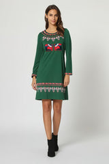Vestido corto mujer boho, dress étnico bordado, manga larga, tejido suave, diseño recto, verde, talla 38, cómodo y versátil para eventos, oficina o casual ✅Entrega 24/48h