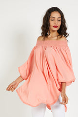Blusón mujer asimétrico blusa off shoulder manga larga elegante encaje escote elástico caída cómoda versátil Anany AN-180129 naranja talla 38 ideal primavera verano ✅Entrega 24/48h