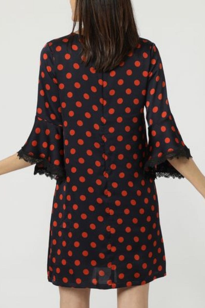 Vestido corto recto lunares vestido polka dots outfit manga tres cuartos flecos tela ligera elegante urbano casual talla 38 color negro versátil estiliza silueta cómodo chic ✅Entrega 24/48h