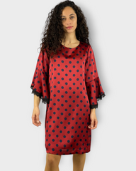 Vestido mujer corto lunares dress outfit estampado polka dots manga larga volantes encaje cuello redondo cierre cremallera invisible elegante cómodo fiesta casual rojo azul talla 38 ✅Entrega 24/48h