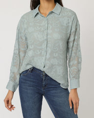 Blusa bordada mujer shirt blouse cuello camisero manga larga forro interior tejido mixto azul claro talla 38 versátil elegante ideal oficina casual cómoda fresca tendencia ✅Entrega 24/48h
