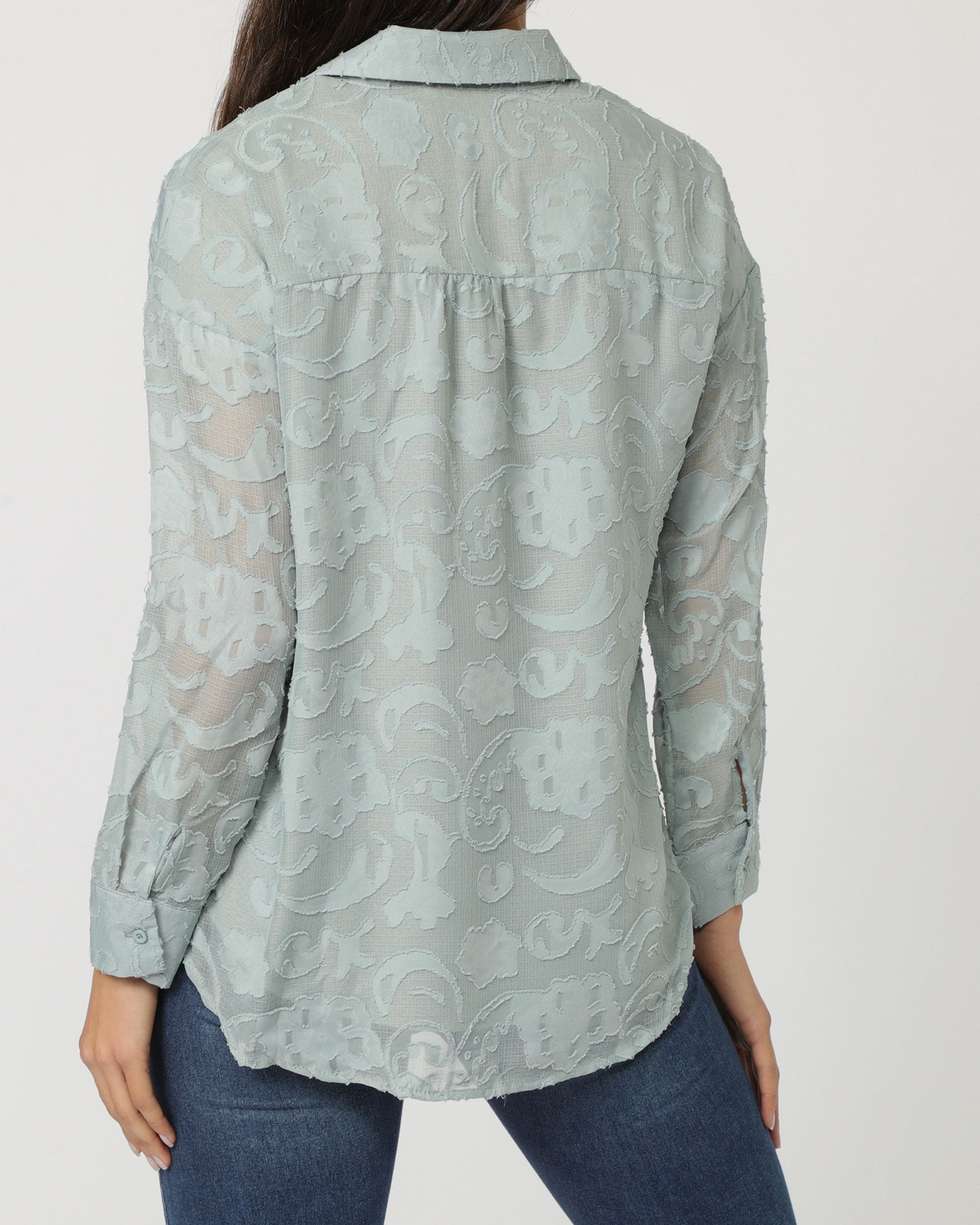Blusa bordada mujer shirt blouse cuello camisero manga larga forro interior tejido mixto azul claro talla 38 versátil elegante ideal oficina casual cómoda fresca tendencia ✅Entrega 24/48h