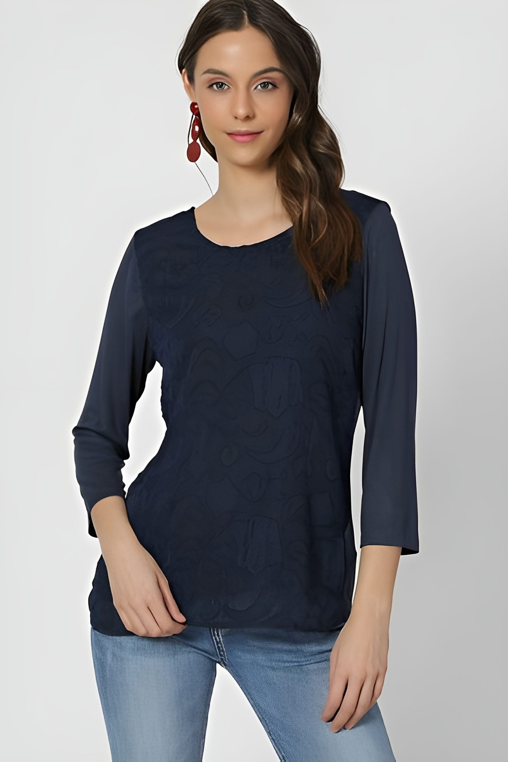 Blusa mujer bordada algodón camisera, diseño exclusivo, manga larga, cuello redondo, parte trasera lisa, cómoda y versátil, color azul marino, talla 38 disponible ✅Entrega 24/48h