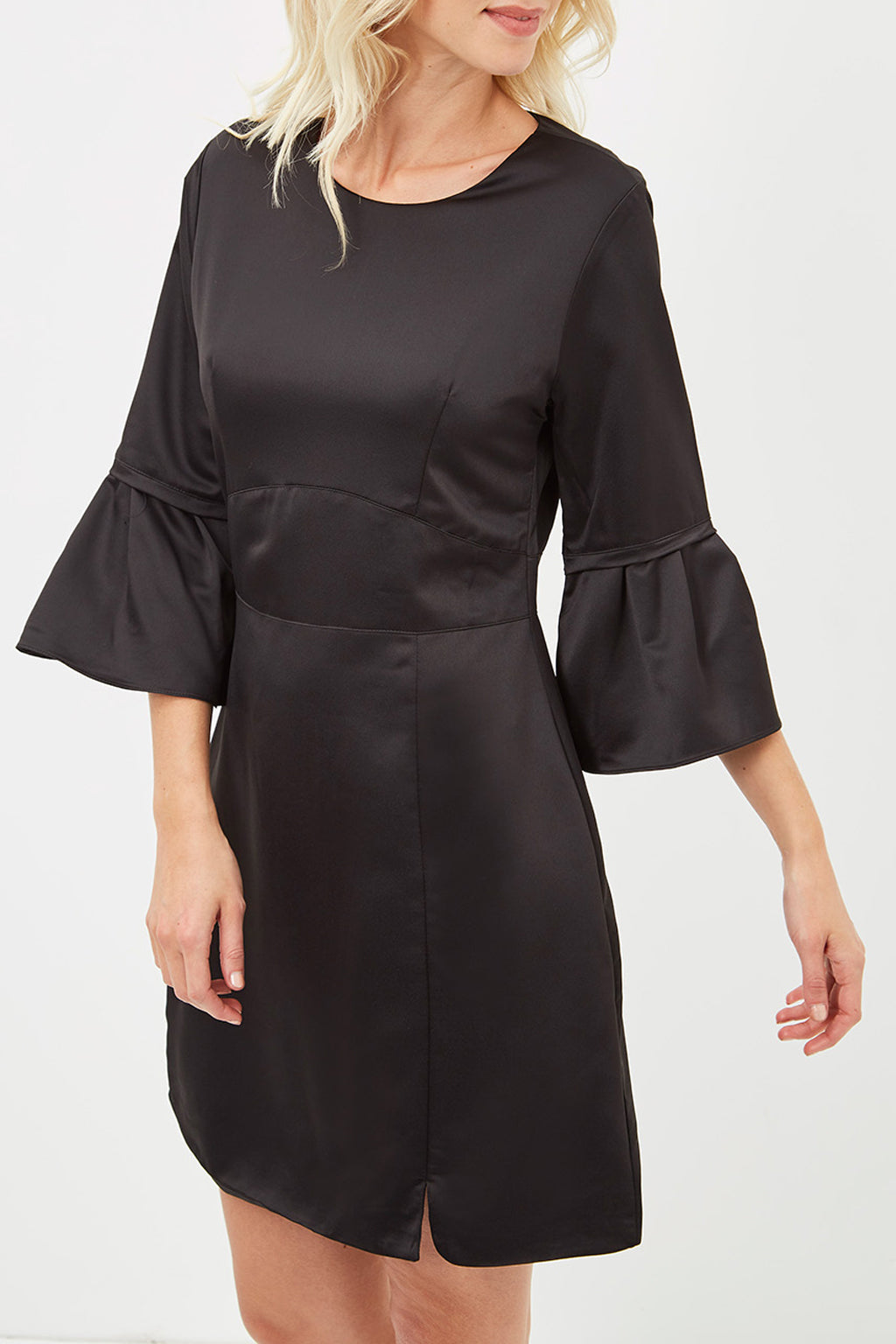 Vestido satinado mujer, dress elegante, manga avolantada, cuello redondo, forro interior, cremallera, poliéster, corte corto, estilo sofisticado, color negro, talla 38, cómodo y versátil ✅Entrega 24/48h