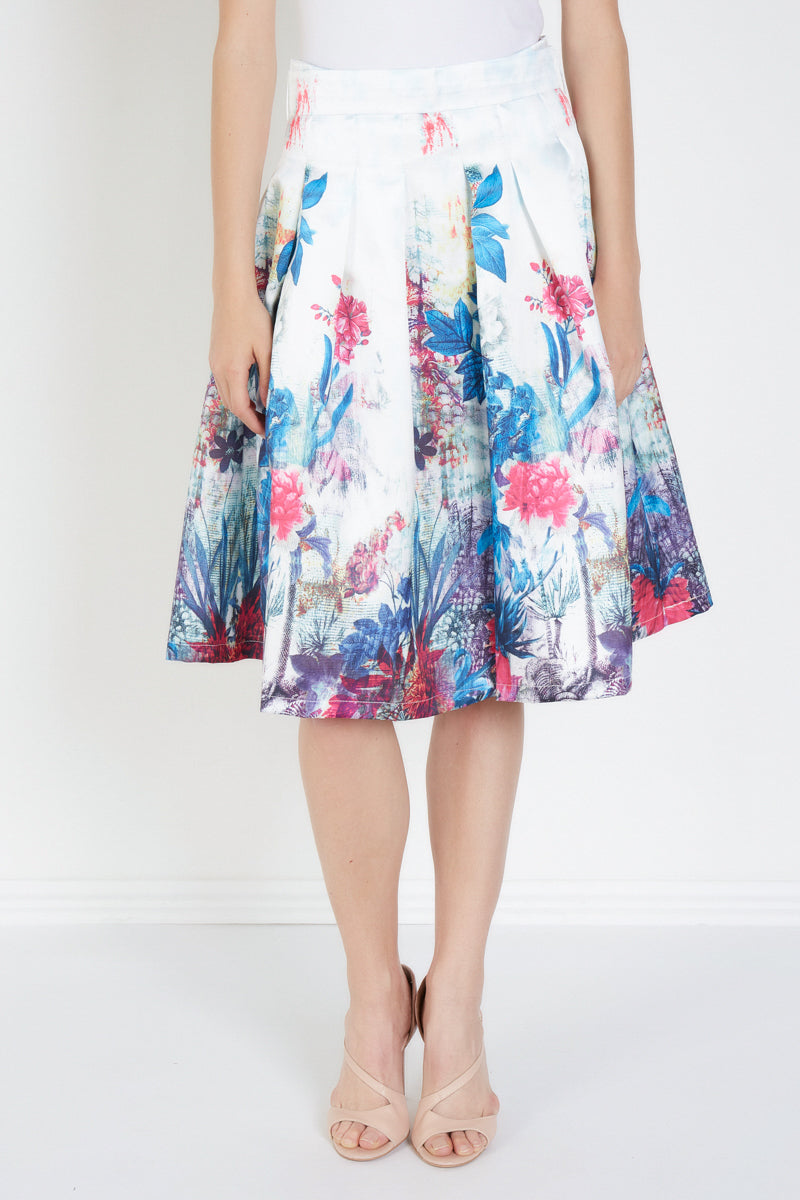 Falda midi plisada mujer, skirt, outfit, tiro alto, tejido ligero, diseño floral multicolor, cómoda, elegante, versátil, color blanco, talla 38, perfecta eventos urbanos, oficina, fácil de combinar, ✅Entrega 24/48h