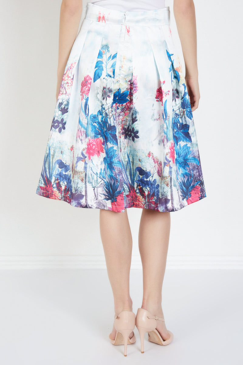 Falda midi plisada mujer, skirt, outfit, tiro alto, tejido ligero, diseño floral multicolor, cómoda, elegante, versátil, color blanco, talla 38, perfecta eventos urbanos, oficina, fácil de combinar, ✅Entrega 24/48h