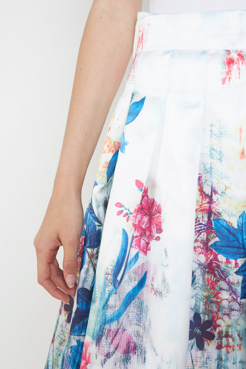 Falda midi plisada mujer, skirt, outfit, tiro alto, tejido ligero, diseño floral multicolor, cómoda, elegante, versátil, color blanco, talla 38, perfecta eventos urbanos, oficina, fácil de combinar, ✅Entrega 24/48h
