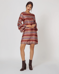 Vestido corto mujer, dress estampado multicolor rojo, manga 3/4 volante, cuello redondo, cómodo fluido, talla 40, diseño versátil, ideal outfits casuales elegantes, cierre lágrima trasera, ✅Entrega 24/48h