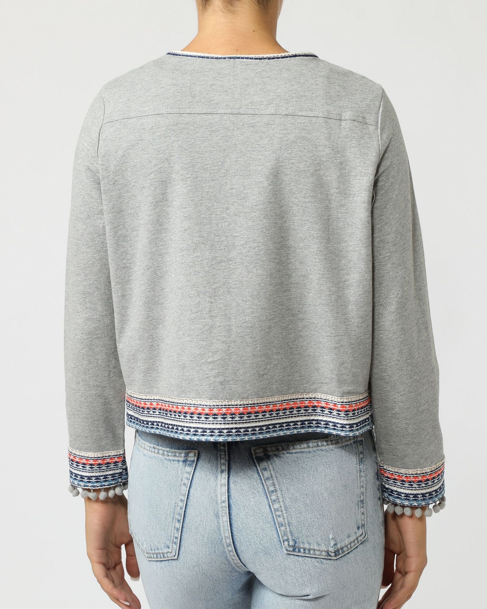 Chaqueta mujer algodón bordada abalorios pompones manga larga forrada look boho casual cómoda elegante primavera talla 38 gris Anany chaqueta abrigo fashion outfit ligera ✅Entrega 24/48h