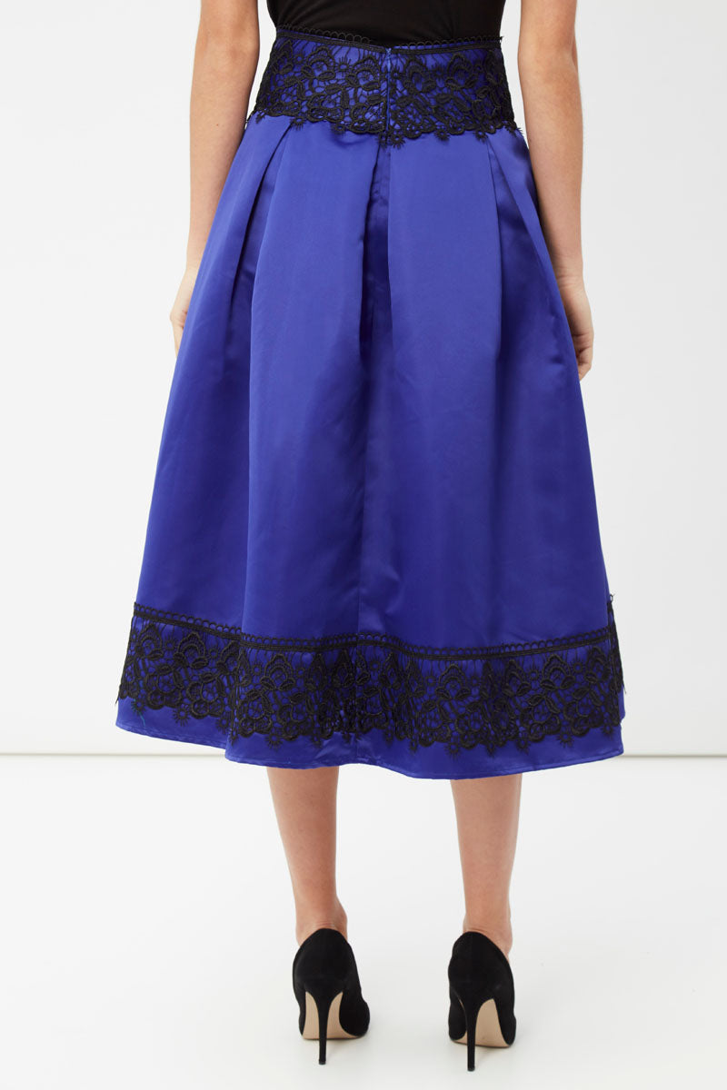 Falda midi plisada mujer, skirt elegante, vuelo amplio, cintura entallada, bordados en cintura y bajo, cierre cremallera trasera, azul, talla 38, cómoda, sofisticada, ideal eventos fiesta, ✅Entrega 24/48h