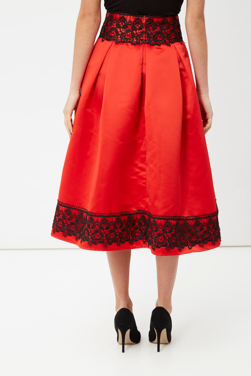 Falda midi elegante, skirt, outfit plisada, cintura alta, encaje negro, corte clásico, color rojo, sofisticada y cómoda, ideal oficina o eventos, talla 38, varias opciones color, look versátil, tendencia 2024 ✅Entrega 24/48h
