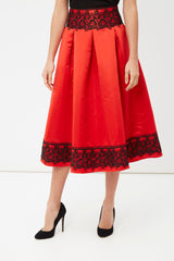 Falda midi elegante, skirt, outfit plisada, cintura alta, encaje negro, corte clásico, color rojo, sofisticada y cómoda, ideal oficina o eventos, talla 38, varias opciones color, look versátil, tendencia 2024 ✅Entrega 24/48h