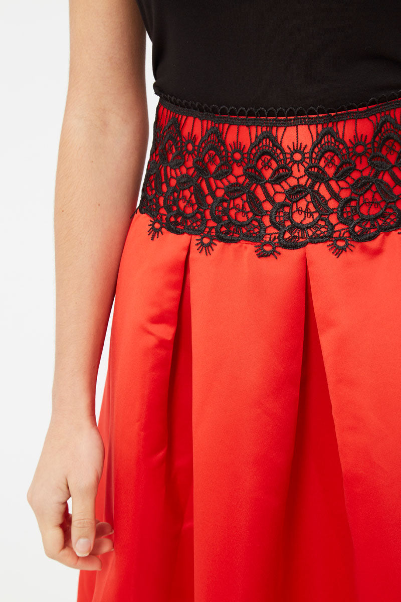 Falda midi elegante, skirt, outfit plisada, cintura alta, encaje negro, corte clásico, color rojo, sofisticada y cómoda, ideal oficina o eventos, talla 38, varias opciones color, look versátil, tendencia 2024 ✅Entrega 24/48h