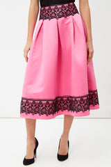 Falda midi satinada, falda plisada cintura alta, detalles encaje negro elegante, modelo ocasión especial, sofisticada, color rosa, talla 38, estilo femenino, cómoda y versátil ✅Entrega 24/48h