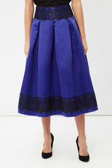 Falda midi plisada mujer, skirt elegante, vuelo amplio, cintura entallada, bordados en cintura y bajo, cierre cremallera trasera, azul, talla 38, cómoda, sofisticada, ideal eventos fiesta, ✅Entrega 24/48h
