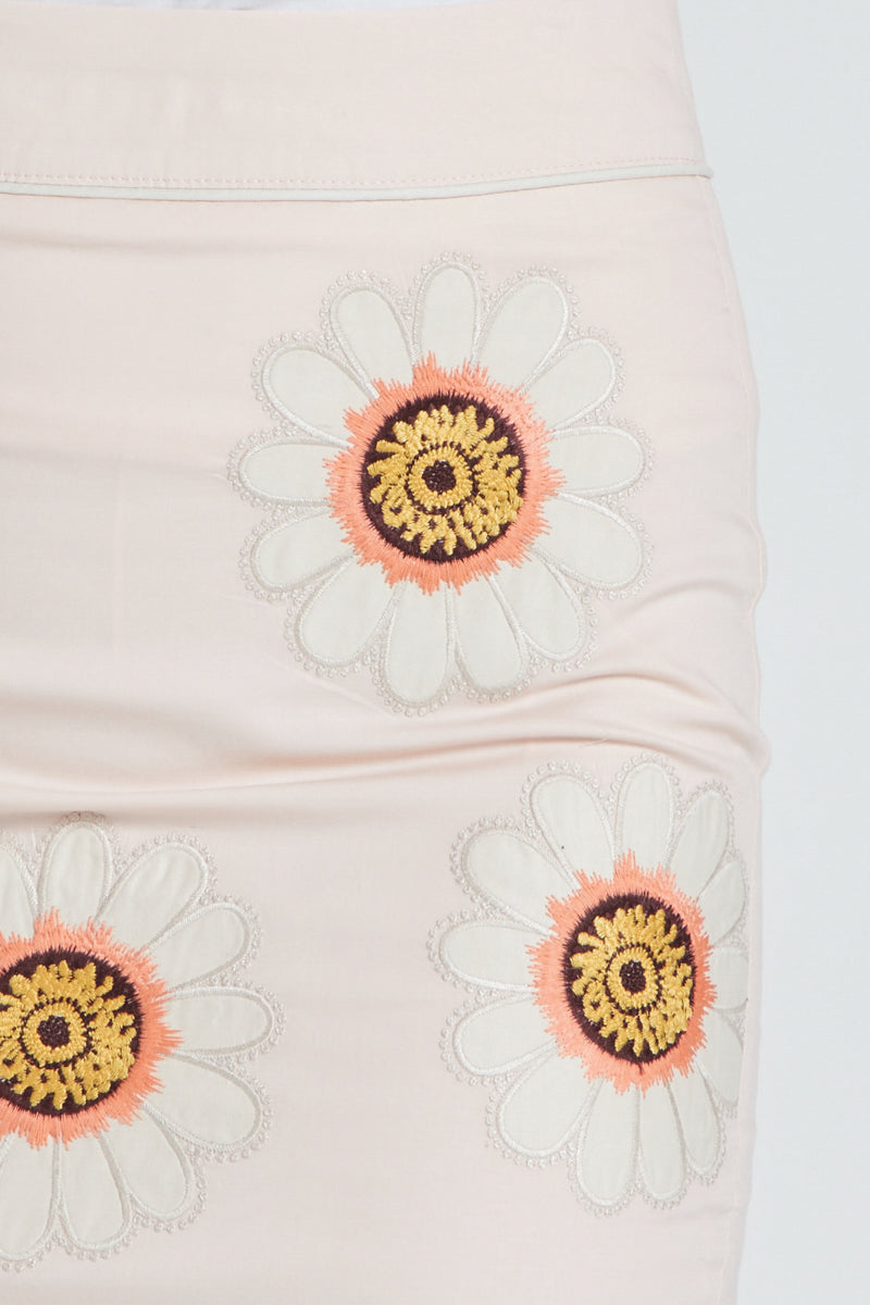 Falda mujer bordada, falda pencil, diseño floral algodón elastano, forro interior cómodo, cierre cremallera, corte tubo, look elegante casual, motivo margaritas, rosa, talla 38, ideal primavera verano, ✅Entrega 24/48h