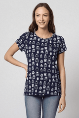 Camiseta mujer, t-shirt, blusa casual Anany AN-260156, manga corta, cuello redondo amplio, estampado original, cómoda, juvenil, talla 38, versátil, color azul, look diario, fácil de combinar, ✅Entrega 24/48h