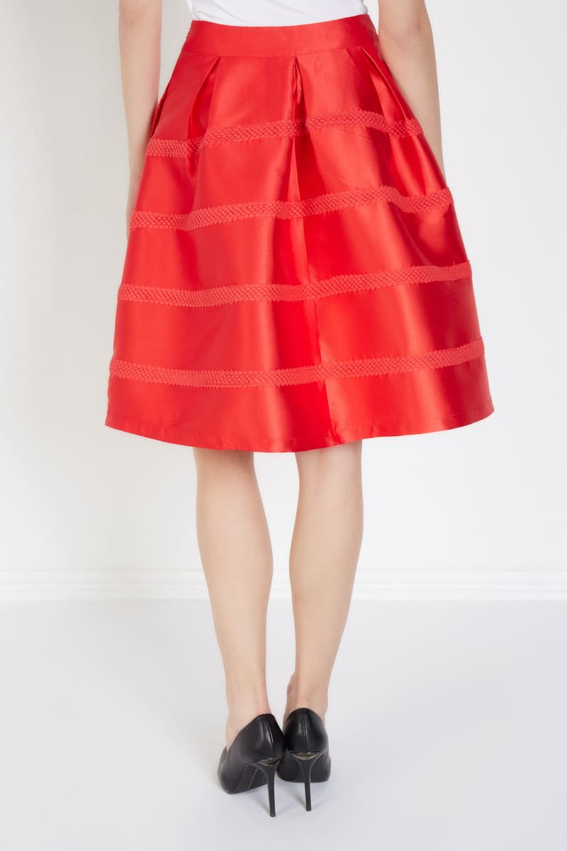Falda midi satinada plisada, falda elegante mujer, diseño rayado, brillo suave, corte midi, estilo sofisticado, look ideal oficina, fiestas o día casual, color rojo, talla 36, cómodo y versátil ✅Entrega 24/48h