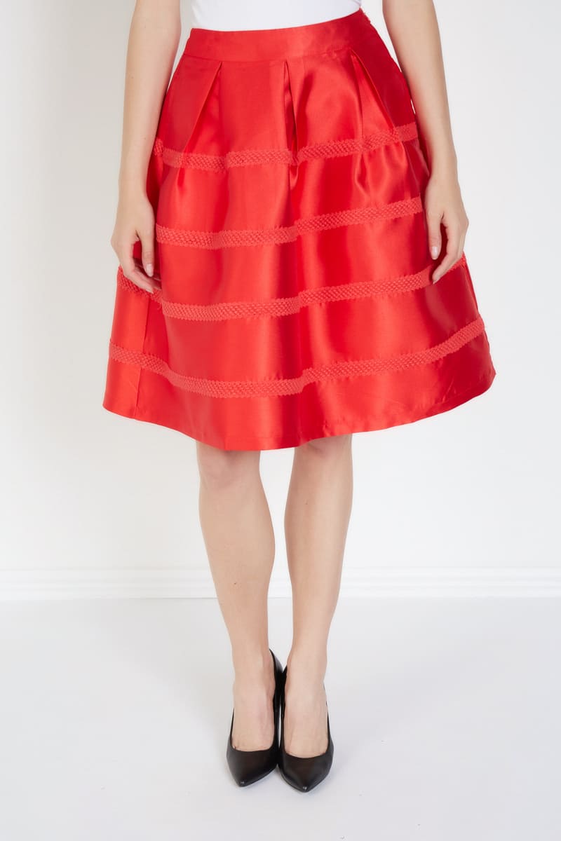 Falda midi satinada plisada, falda elegante mujer, diseño rayado, brillo suave, corte midi, estilo sofisticado, look ideal oficina, fiestas o día casual, color rojo, talla 36, cómodo y versátil ✅Entrega 24/48h