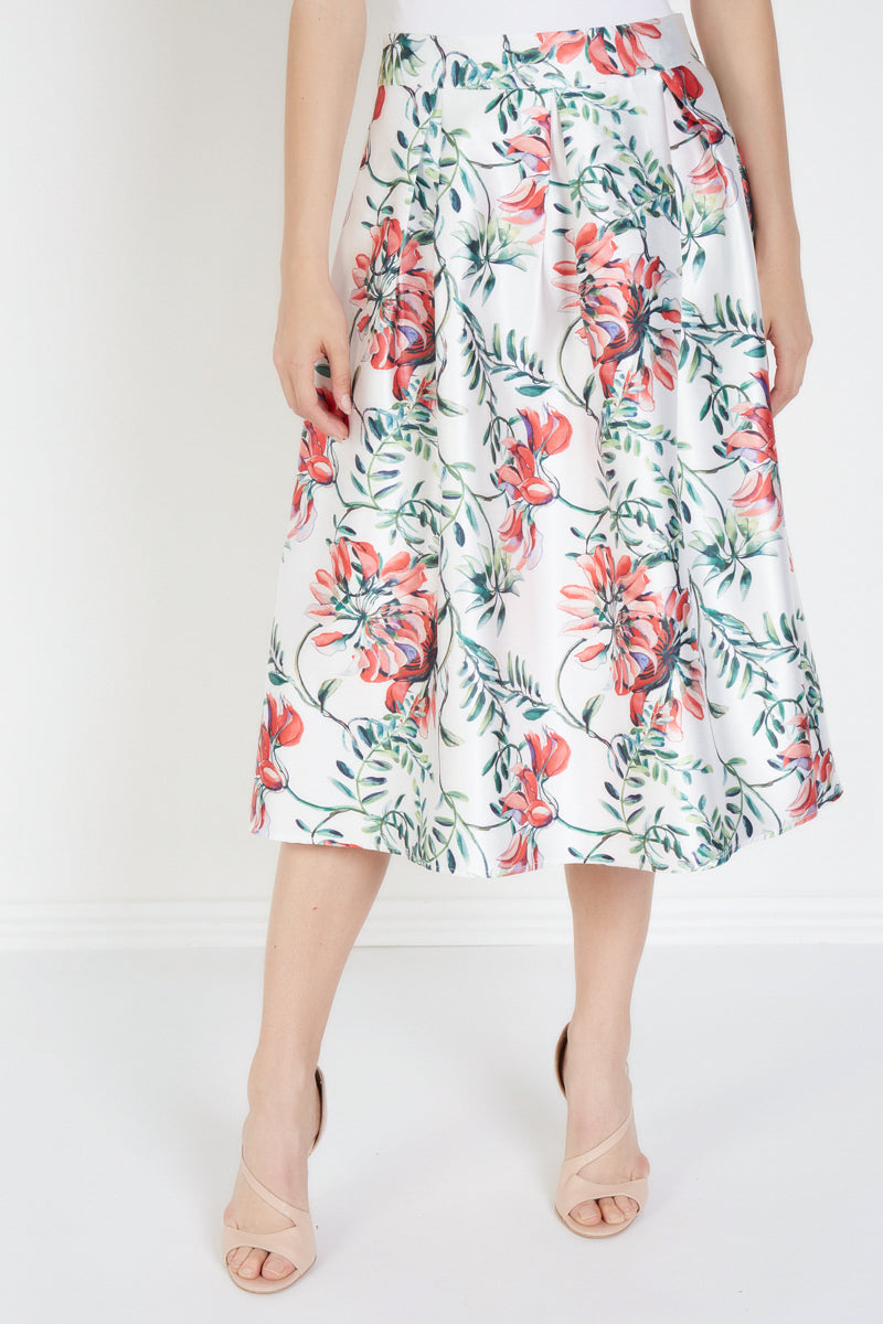 Falda plisada blanca estampado floral midi mujer, cierre cremallera, cómoda, elegante, versátil, ideal para primavera verano, modelo AN-260367, talla 38, outfit sofisticado ✅Entrega 24/48h
