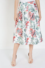 Falda plisada blanca estampado floral midi mujer, cierre cremallera, cómoda, elegante, versátil, ideal para primavera verano, modelo AN-260367, talla 38, outfit sofisticado ✅Entrega 24/48h