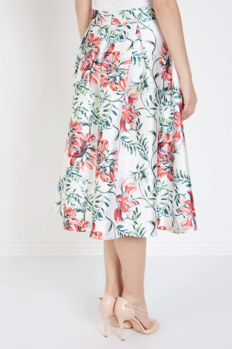 Falda plisada blanca estampado floral midi mujer, cierre cremallera, cómoda, elegante, versátil, ideal para primavera verano, modelo AN-260367, talla 38, outfit sofisticado ✅Entrega 24/48h