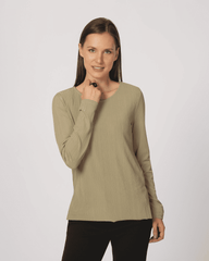 Blusa mujer manga larga elegante, top plisado, textura ligera, corte recto, versátil, talla 38, ideal oficina y casual, fácil de combinar, color verde oliva, cómoda y sofisticada ✅Entrega 24/48h