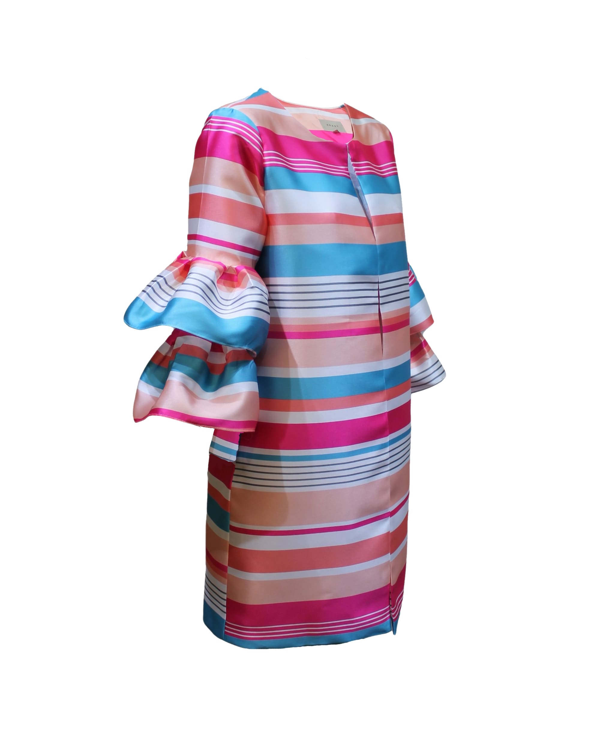Levita satinada mujer, chaqueta ligera a rayas, diseño elegante forro integrado, manga 3/4 volante, moda oversize color rosa fucsia y azul, talla 38, cómoda y versátil ✅Entrega 24/48h