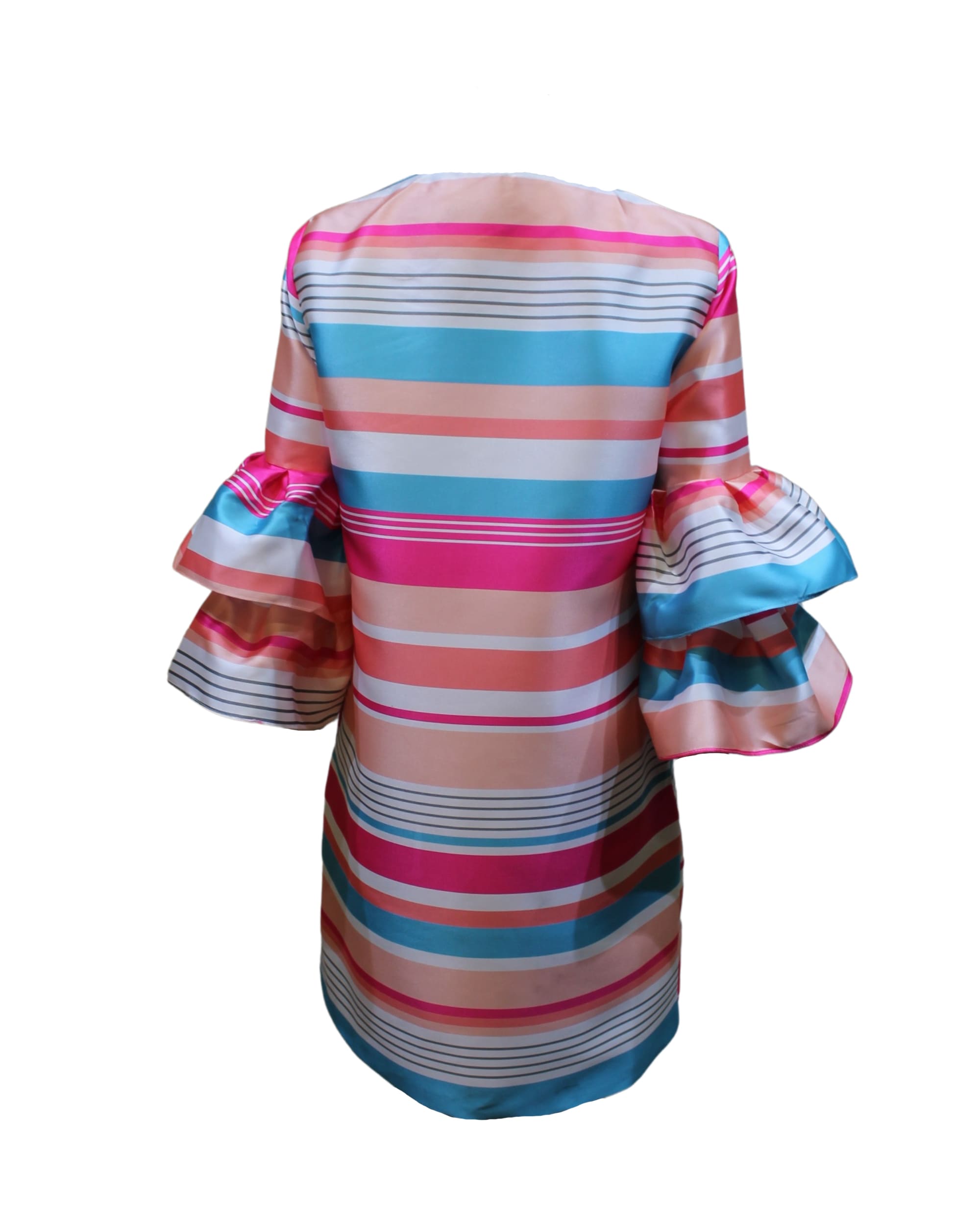 Levita satinada mujer, chaqueta ligera a rayas, diseño elegante forro integrado, manga 3/4 volante, moda oversize color rosa fucsia y azul, talla 38, cómoda y versátil ✅Entrega 24/48h