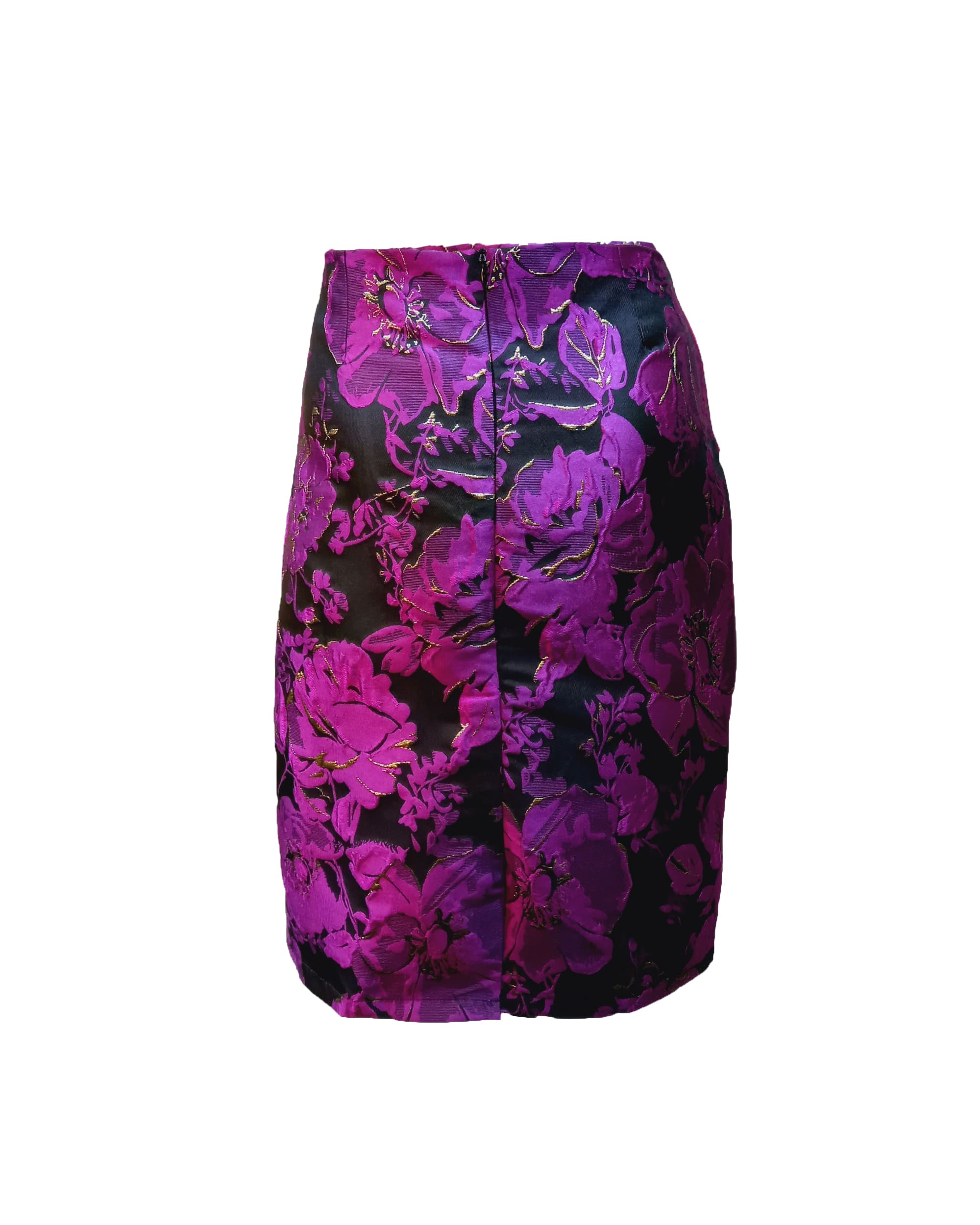 Falda recta mujer, skirt, diseño floral texturizado, fajín lazada, forrada, cierre cremallera, elegante, color negro con fucsia, talla 38, cómoda, ideal oficina y eventos ✅Entrega 24/48h