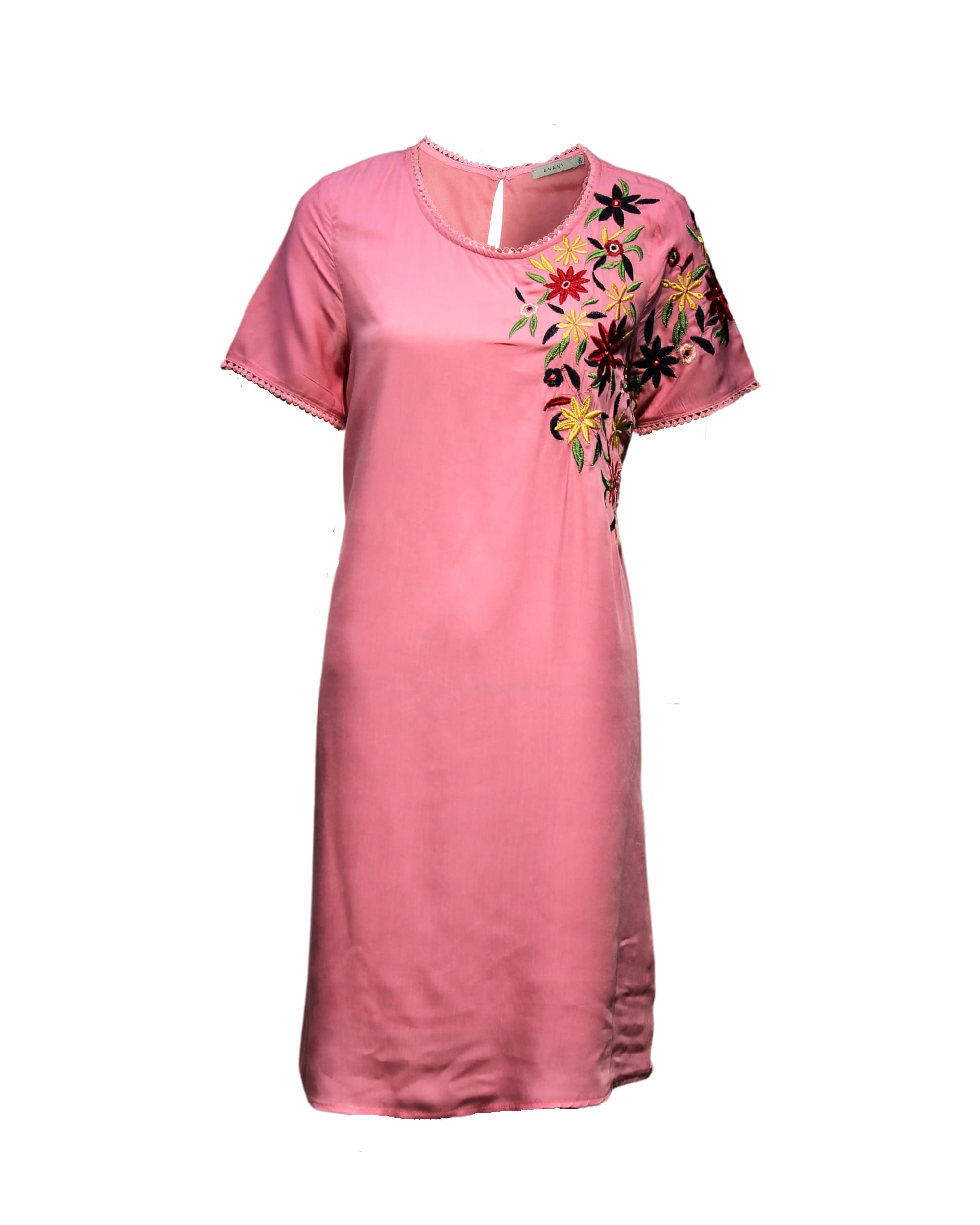 Vestido satinado rosa elegante dress outfit corto bordado floral manga corta forro integrado cómodo sofisticado mujer talla 38 ideal eventos fiestas primavera verano ✅Entrega 24/48h