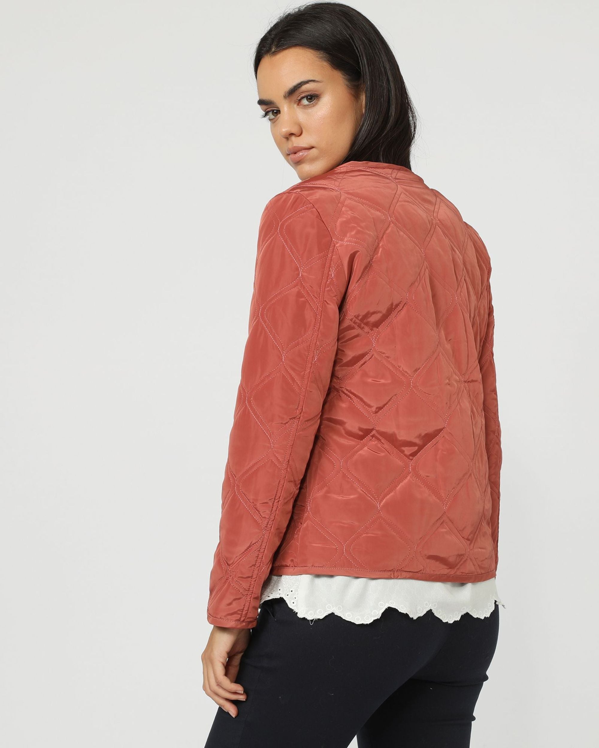Chaqueta mujer acolchada liso, lentejuelas solapa, cuello redondo, cierre botones clic, manga larga, bolsillos delanteros, diseño elegante, cómoda, talla 38, perfecto para look casual y sofisticado - Rojo ✅Entrega 24/48h