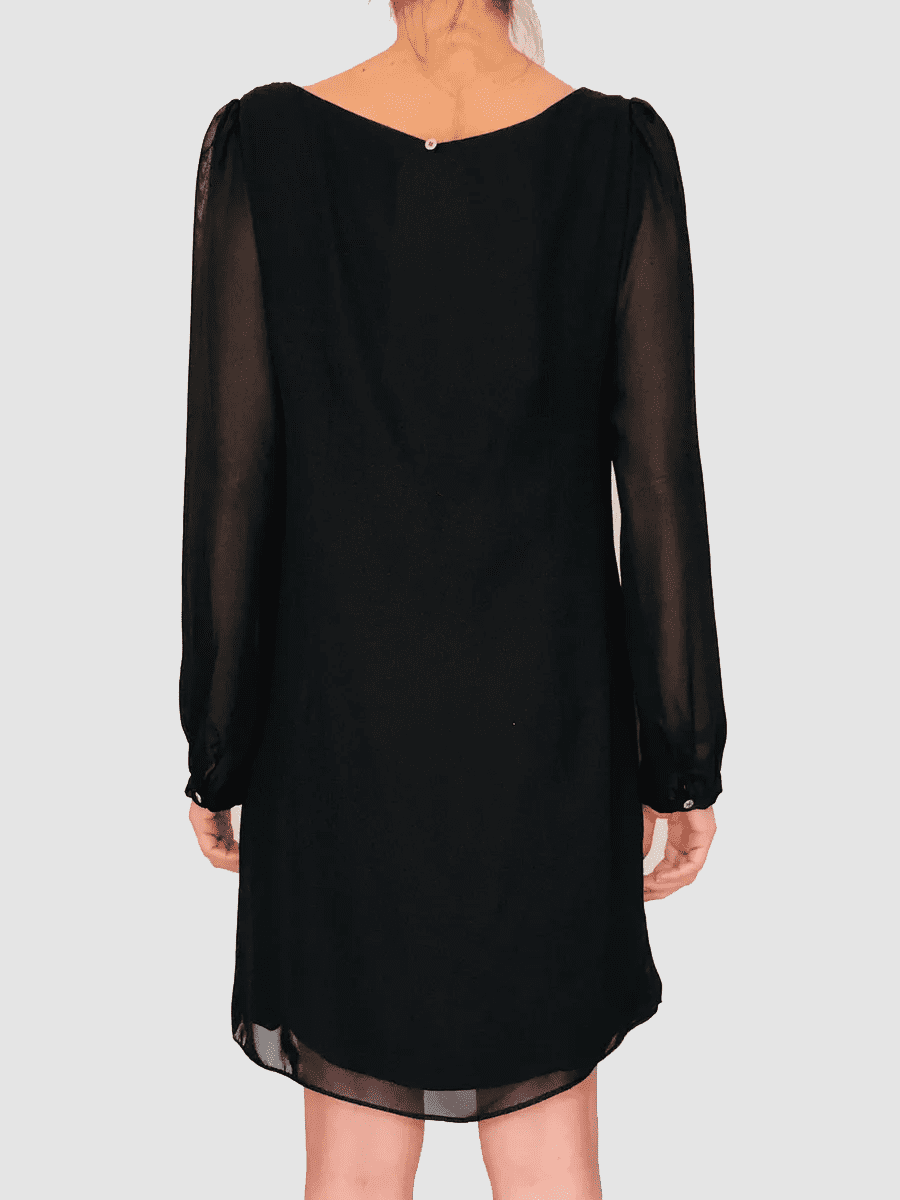 Vestido mujer gasa elegante negro perlas dress AN-290066 manga larga cierre cremallera invisible casual ocasión especial cómodo Talla 38 ✔️Entrega 24/48h