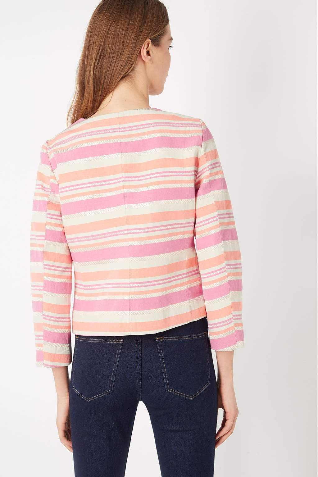 Chaqueta mujer rayas chaqueta corta cuello redondo bolsillos frontales botones presión detalles bordados ideal primavera verano color rosa talla 38 cómoda, versátil, tendencia ✅Entrega 24/48h