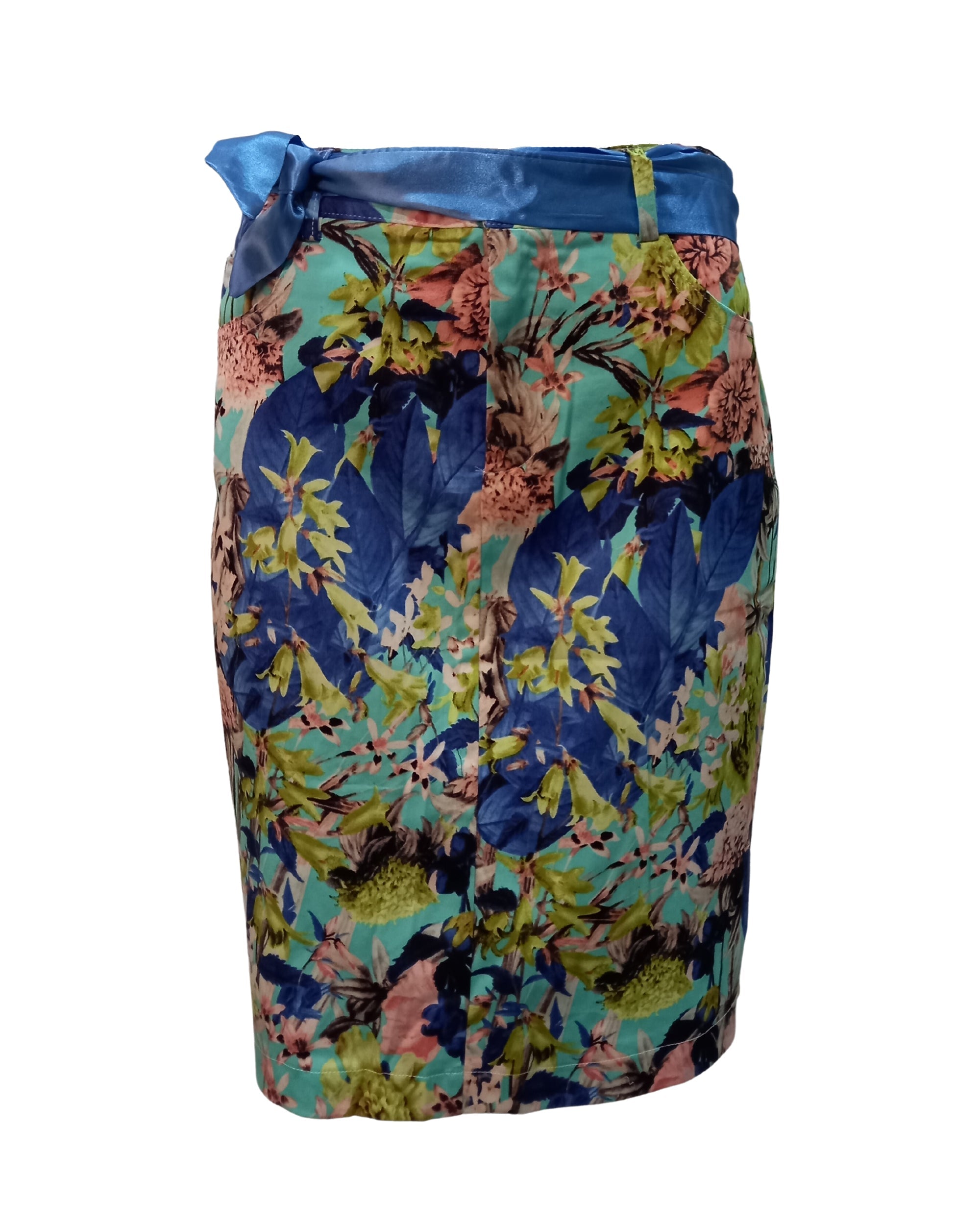 Falda corta recta mujer, skirt, diseño exclusivo, material ligero, estampado hojas, cintura alta, color azul, estilo urbano casual, talla 38, fácil de combinar, versátil y cómoda ✅Entrega 24/48h
