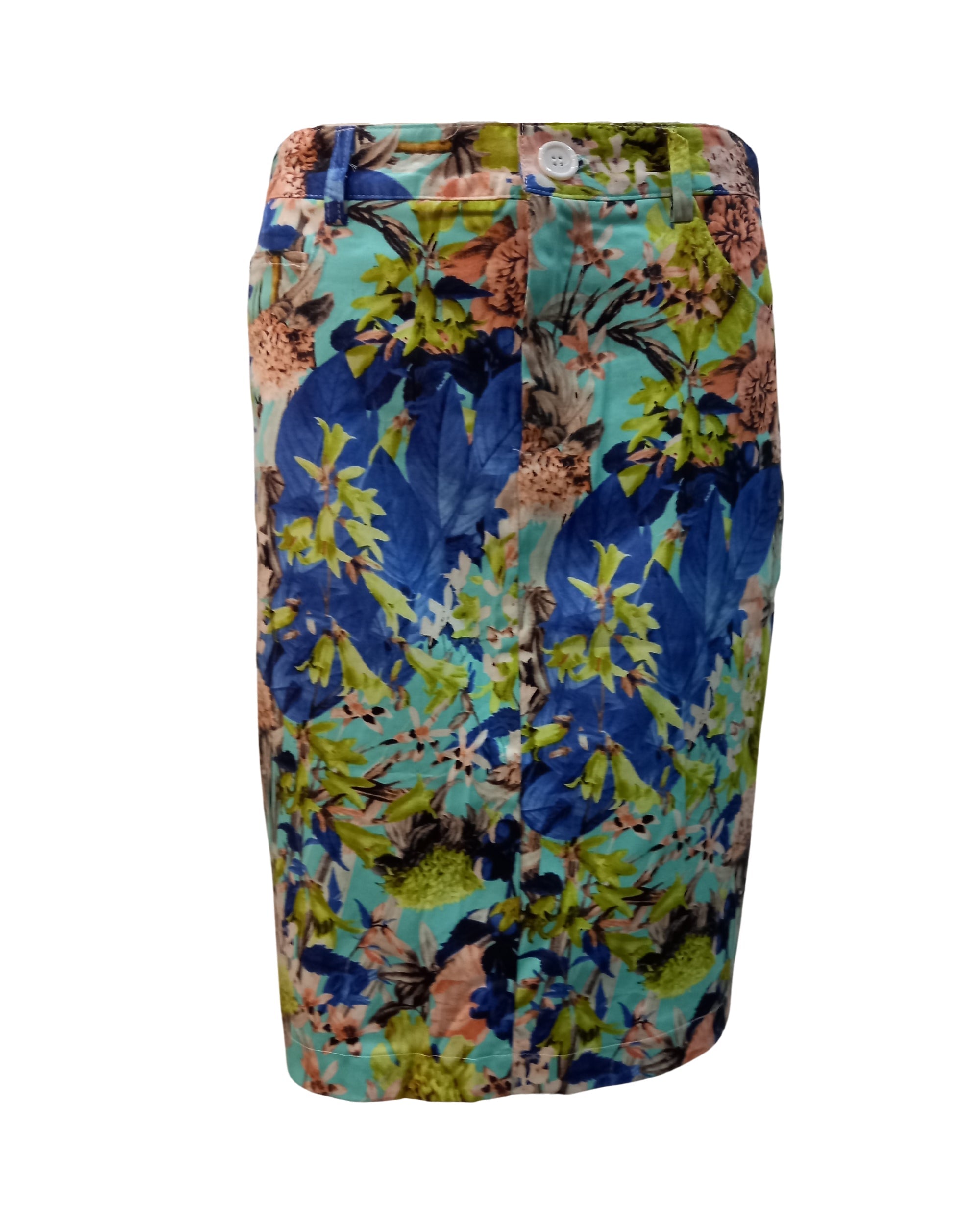 Falda corta recta mujer, skirt, diseño exclusivo, material ligero, estampado hojas, cintura alta, color azul, estilo urbano casual, talla 38, fácil de combinar, versátil y cómoda ✅Entrega 24/48h