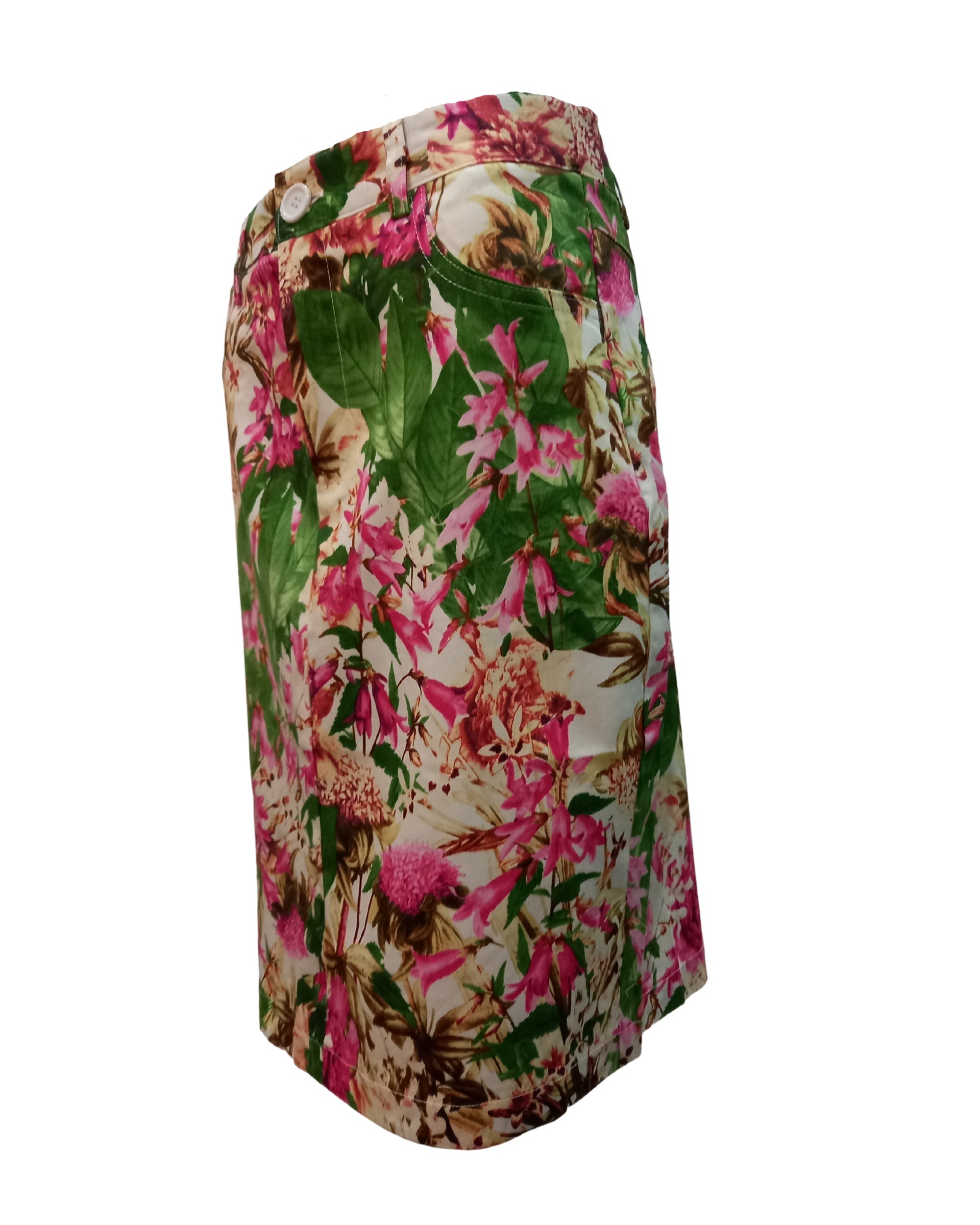 Falda recta, skirt, diseño estampado floral AN-290102, lazo decorativo tono rosa, bolsillos delanteros, cierre botón cremallera, cómoda, versátil, elegante, talla 38 ✅Entrega 24/48h