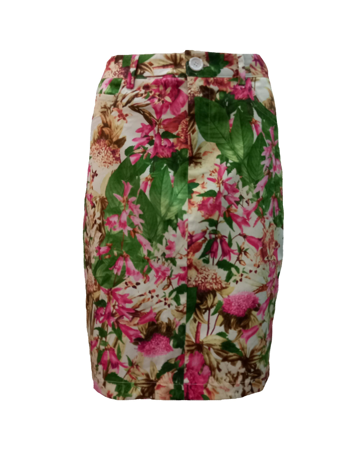 Falda recta, skirt, diseño estampado floral AN-290102, lazo decorativo tono rosa, bolsillos delanteros, cierre botón cremallera, cómoda, versátil, elegante, talla 38 ✅Entrega 24/48h